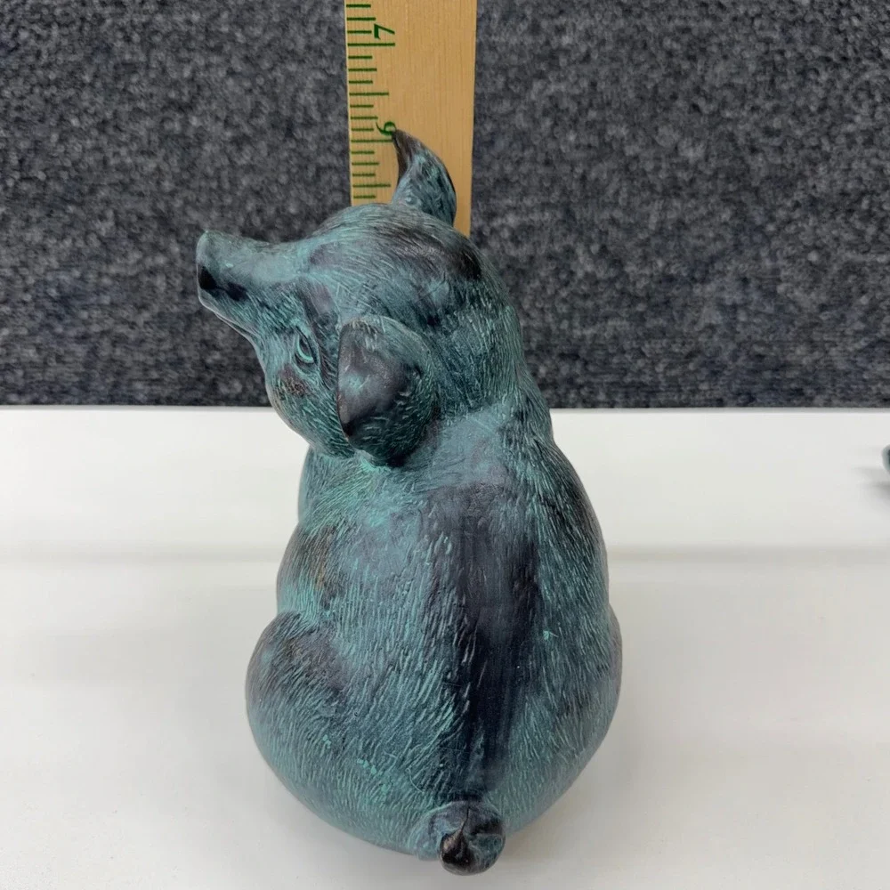 Vintage Style Verdigris Faux Bronze Pig Figurines Set‎ of 2 Farmhouse Decor Teal